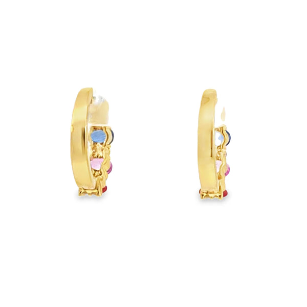 Aretes en oro amarillo de 14K con diamante de 0.18CT y piedras multicolor de 1.89CT