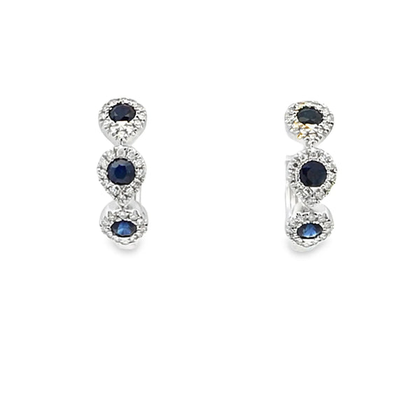 Aretes en oro blanco de 14K con diamante de 0.19CT y zafiro de 0.43CT