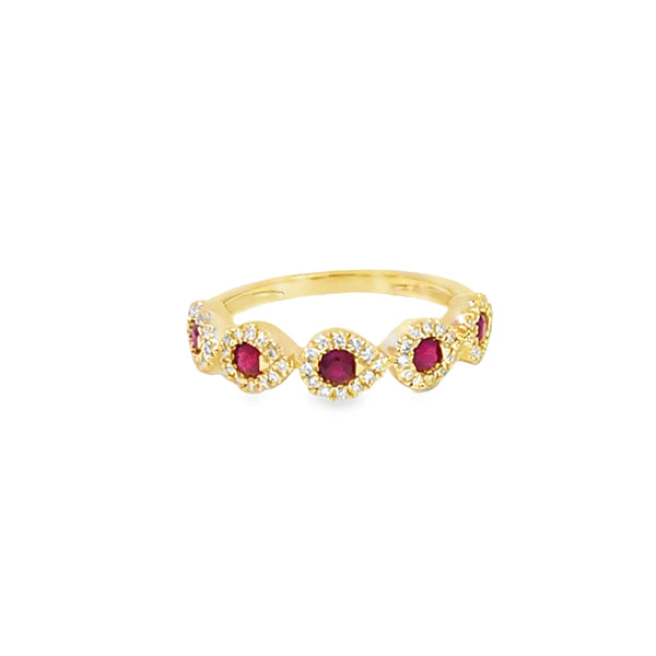 Anillo dama en oro amarillo de 14K con diamante de 0.21CT y rubíes de 0.47CT