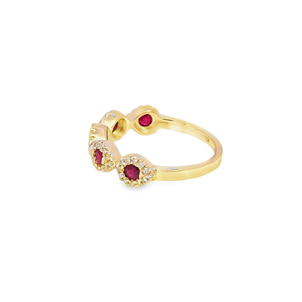 Anillo dama en oro amarillo de 14K con diamante de 0.21CT y rubíes de 0.47CT