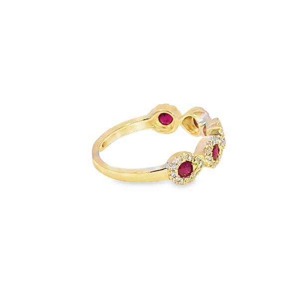 Anillo dama en oro amarillo de 14K con diamante de 0.21CT y rubíes de 0.47CT