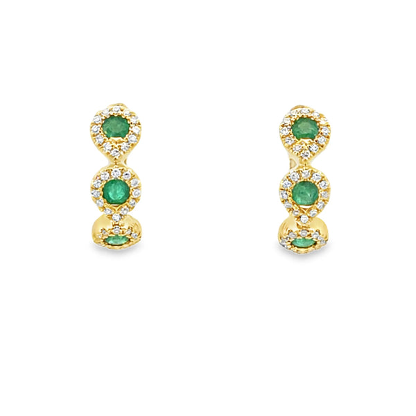 Aretes en oro amarillo de 14K con diamante de 0.20CT y esmeralda de 0.34CT