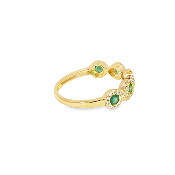 Anillo dama en oro amarillo de 14K con diamante de 0.21CT y esmeralda de 0.35CT