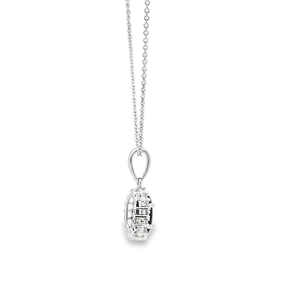 Dije con cadena en oro blanco de 14K con diamante de 0.14CT y zafiro de 0.92CT