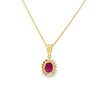Dije con cadena en oro amarillo de 14K con diamante de 0.14CT y rubí de 0.96CT