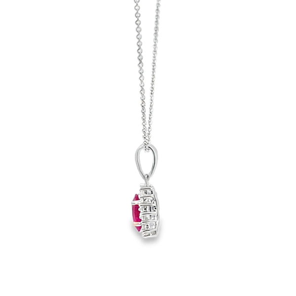 Dije con cadena en oro blanco de 14K con diamante de 0.14CT y rubí de 0.81CT