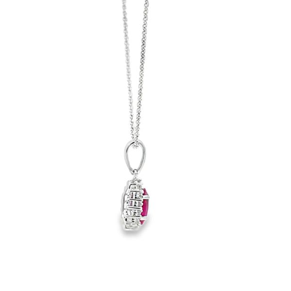 Dije con cadena en oro blanco de 14K con diamante de 0.14CT y rubí de 0.81CT