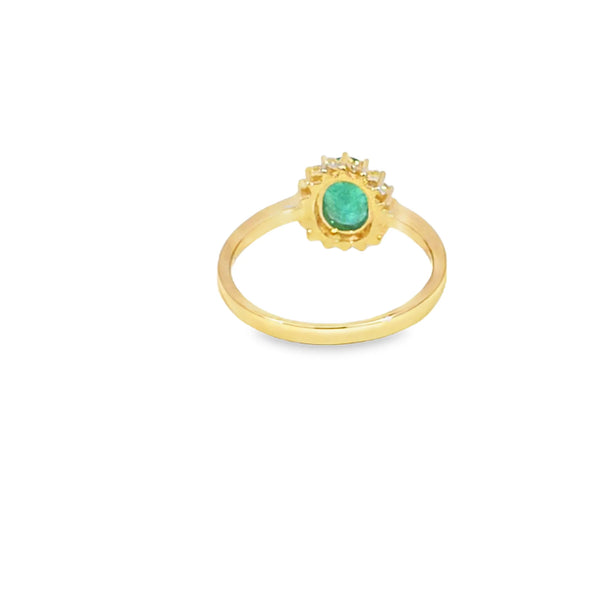 Anillo dama en oro amarillo de 14K con diamante de 0.14CT y esmeralda de 0.76CT
