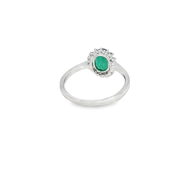 Anillo dama en oro blanco de 14K con diamante de 0.14CT y esmeralda de 0.77CT