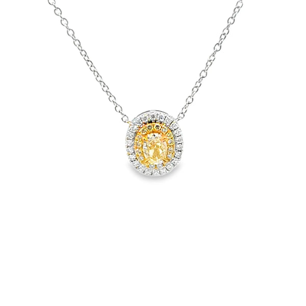 Dije con cadena en oro blanco de 14K con diamante de 0.38CT y piedra FY de 0.50CT