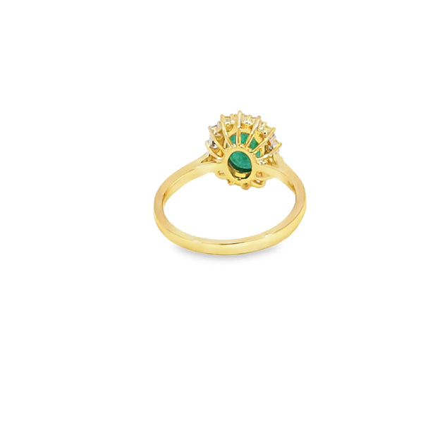Anillo dama en oro amarillo de 18K con diamante de 0.38CT y esmeralda de 1.10CT