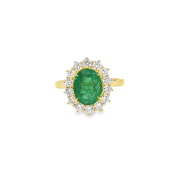 Anillo dama en oro amarillo de 18K con diamante de 0.84CT y esmeralda de 2.60CT