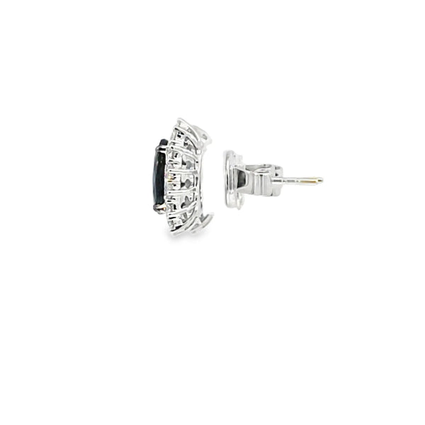Aretes en oro blanco de 18K con diamante de 0.75CT y zafiro de 3.04CT