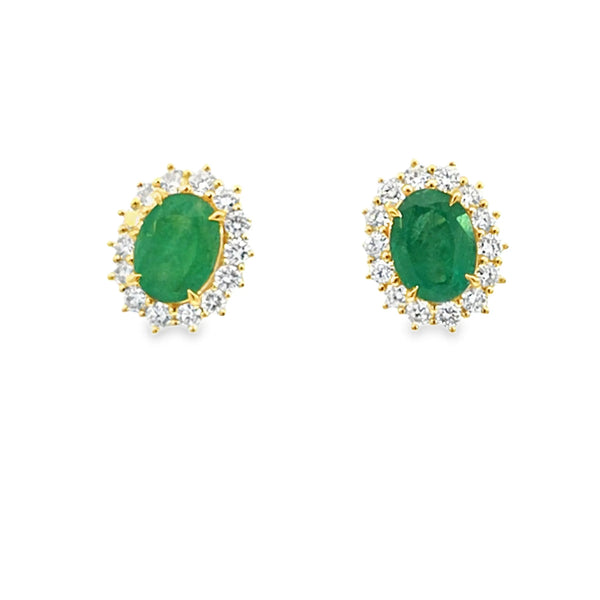 Aretes en oro amarillo de 18K con diamante de 0.76CT y esmeralda de 2.00CT