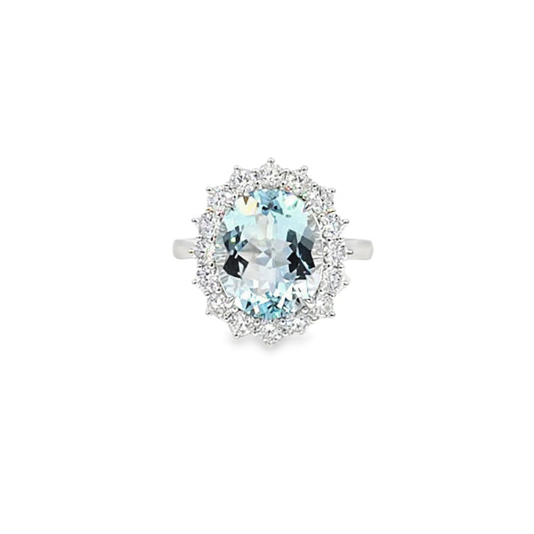 Anillo dama en oro blanco de 18K con diamante de 0.99CT y aguamarina de 4.33CT
