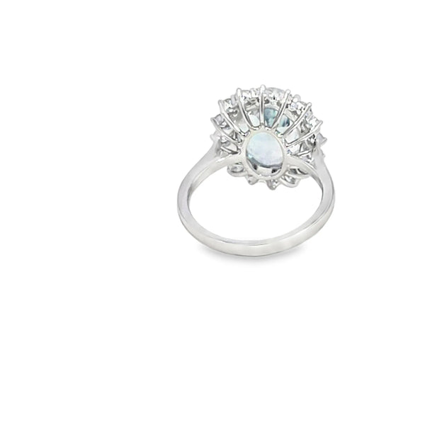Anillo dama en oro blanco de 18K con diamante de 0.99CT y aguamarina de 4.33CT
