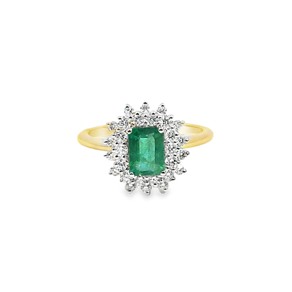 Anillo de dama en oro de 14K OA con esmeraldas de 1.10 ct y 0.60 ct diamantes