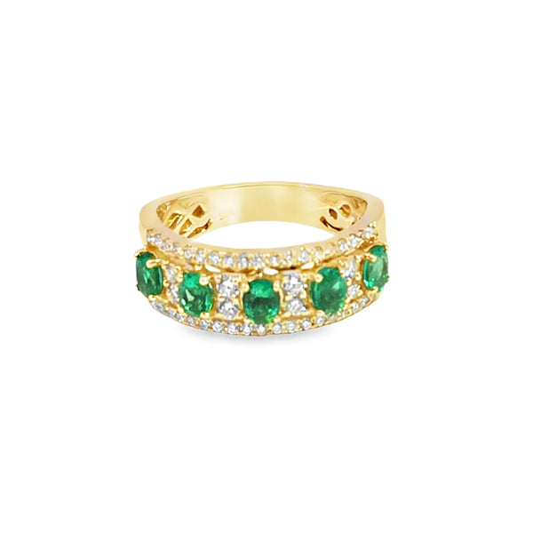 Anillo de dama en oro de 14K OA con esmeraldas de0.84 ct y 0.45 ct diamantes