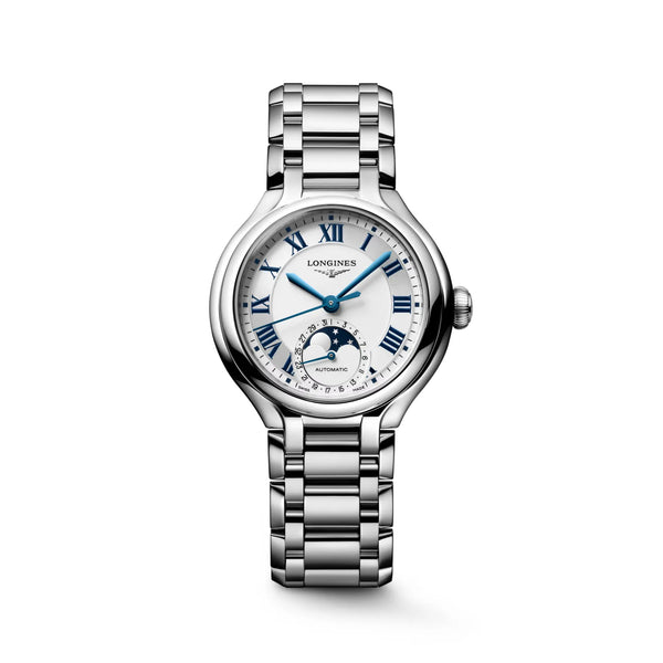 Reloj Longines Primaluna en acero automático 34 mm con carátula blanca
