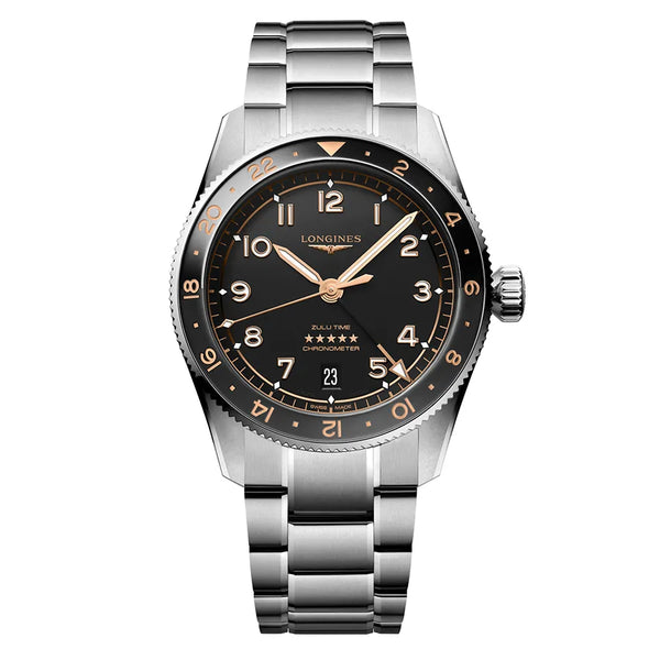 Reloj Longines Spirit en acero automático 39 mm Zulu con carátula negro-gris