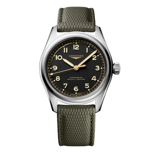 Reloj Longines Spirit en acero automático 39 mm Pilot con correa de piel