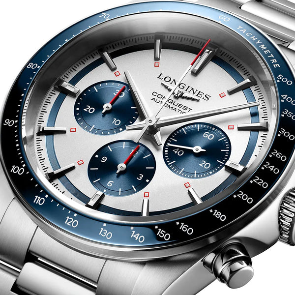 Reloj Longines Conquest en acero automático 42 mm cronógrafo azul