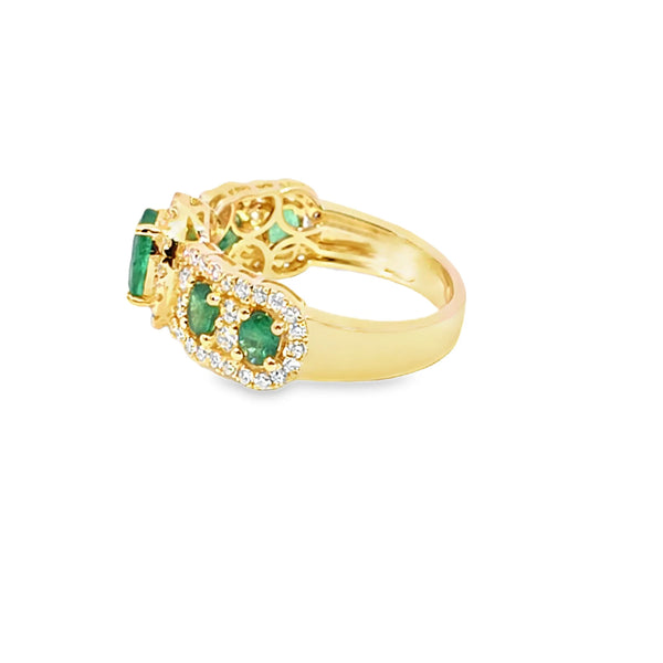 Anillo de dama en oro de 14K OA con diamante de 0.74 ct y esmeralda de 1.37 ct