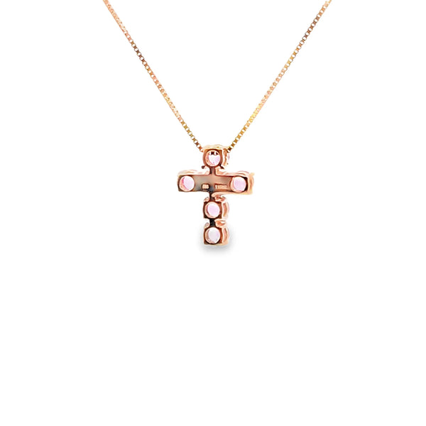 Cruz con cadena en oro de 14K con diamante de 0.76 ct y zafiro rosa