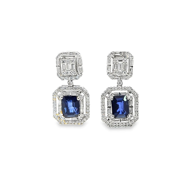 Aretes en oro de 14K OB con diamantes de 1.69 ct y zafiros de 2.66 ct