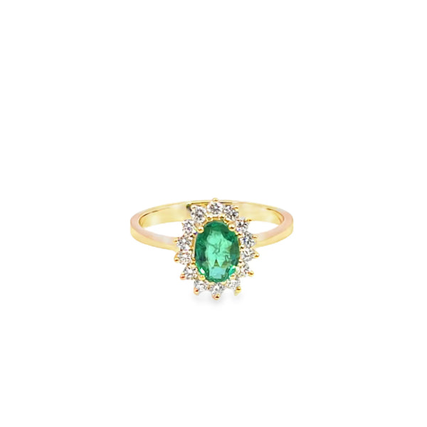 Anillo de dama en oro de 14K OA con diamante de 0.30 ct y esmeralda de 0.91 ct