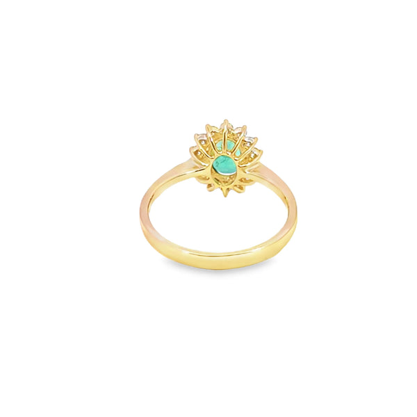 Anillo de dama en oro de 14K OA con diamante de 0.30 ct y esmeralda de 0.91 ct