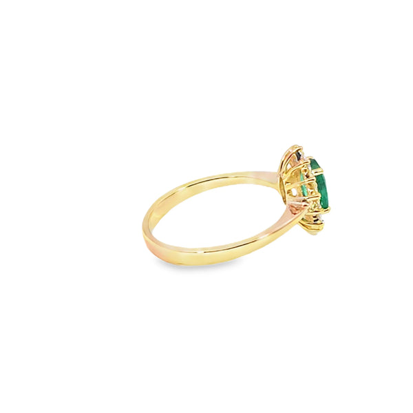 Anillo de dama en oro de 14K OA con diamante de 0.30 ct y esmeralda de 0.91 ct