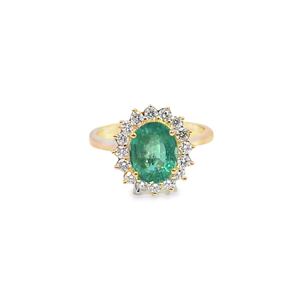 Anillo de dama en oro de 14K OA con diamante de 0.46 ct y esmeralda de 1.90 ct
