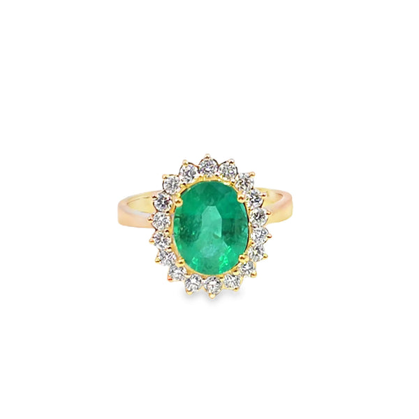 Anillo de dama en oro de 14K OA con diamante de 0.51 ct y esmeralda de 3.26 ct