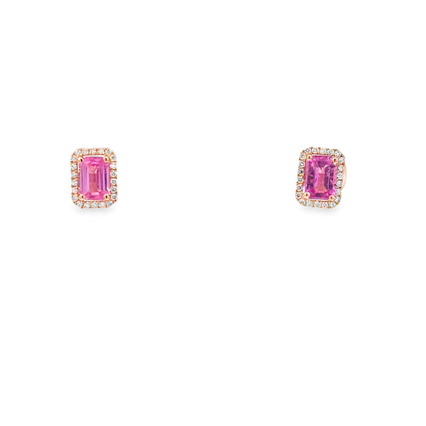 Aretes en oro amarillo de 14K con diamantes de 0.23 ct y zafiro rosa de 1.84 ct