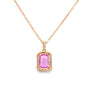 Dije con cadena en oro amarillo de 14K con diamantes de 0.17 ct y zafiro rosa de 1.28 ct