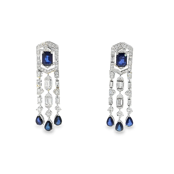 Aretes en oro blanco de 14K con diamantes de 2.14 ct y zafiro de 4.35 ct