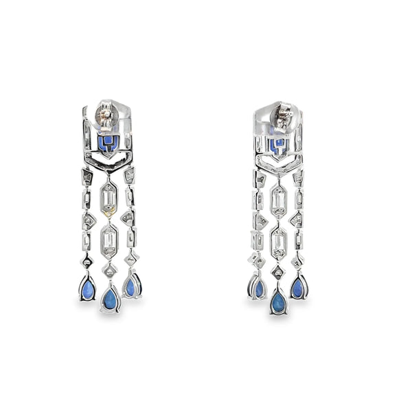 Aretes en oro blanco de 14K con diamantes de 2.14 ct y zafiro de 4.35 ct