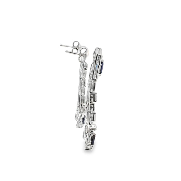 Aretes en oro blanco de 14K con diamantes de 2.14 ct y zafiro de 4.35 ct