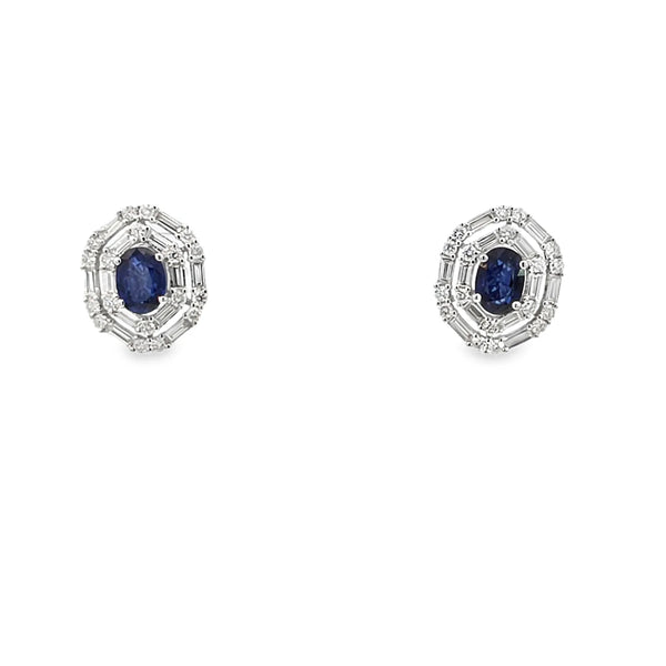 Aretes en oro blanco de 14K con diamantes de 1.20 ct y zafiro de 1.65 ct