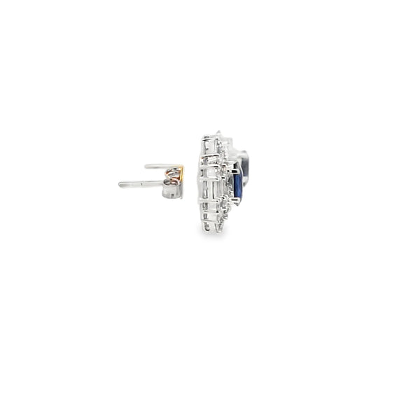 Aretes en oro blanco de 14K con diamantes de 1.20 ct y zafiro de 1.65 ct