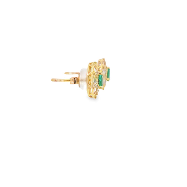 Aretes en oro amarillo de 14K con diamantes de 1.16 ct y esmeralda de 1.58 ct