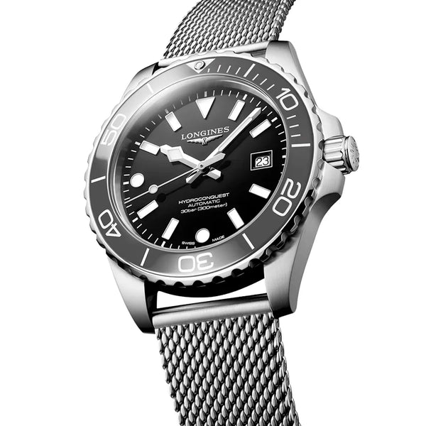 Reloj Longines HydroConquest de acero automático de 42 mm con correa mesh negra