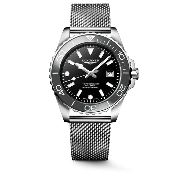 Reloj Longines HydroConquest de acero automático de 42 mm con correa mesh negra