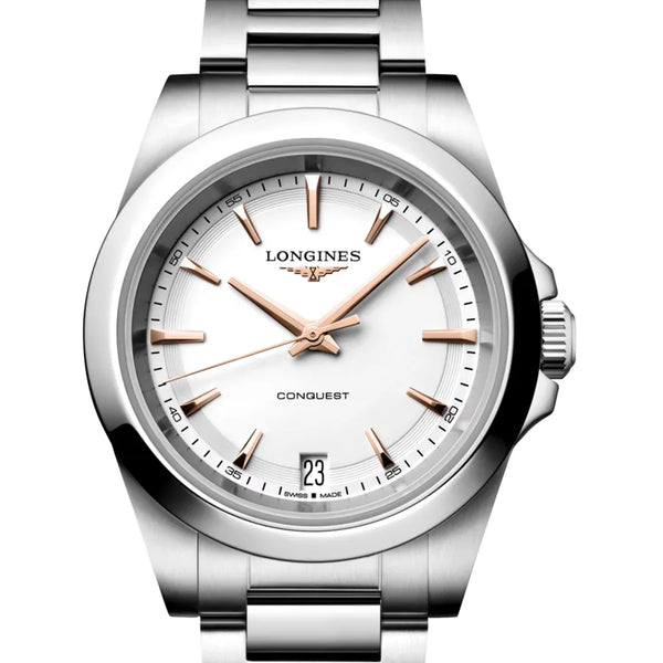 Reloj Longines Conquest de acero cuarzo de 34 mm en blanco