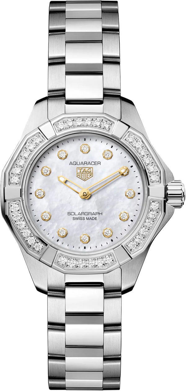 Reloj TAG Heuer Aquaracer de acero cuarzo de 28 mm con brillantes