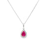 Dije con cadena en oro blanco de 14K con diamante de 0.08CT y rubí de 0.84CT