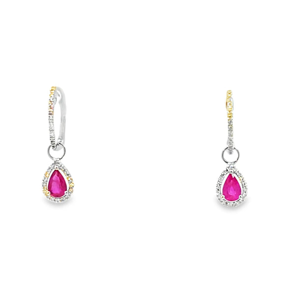 Aretes en oro blanco de 14K con diamante de 0.19CT y rubí de 0.93CT