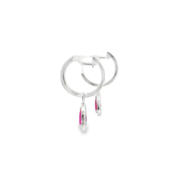 Aretes en oro blanco de 14K con diamante de 0.19CT y rubí de 0.93CT