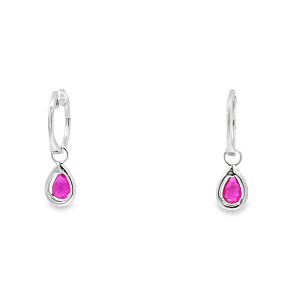 Aretes en oro blanco de 14K con diamante de 0.19CT y rubí de 0.93CT